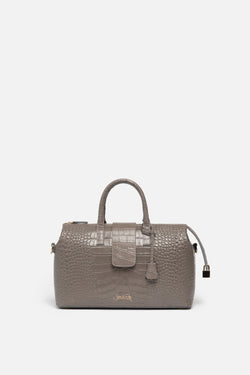 Convertible Executive Leather Bag in Crocodile Print Cool Gray