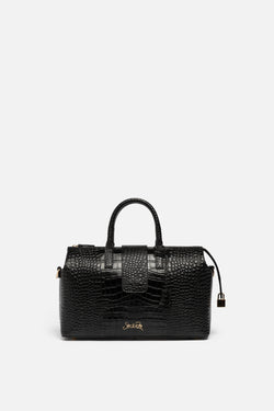 SSW - Convertible Executive Leather Bag in Noir Crocodile Print Black