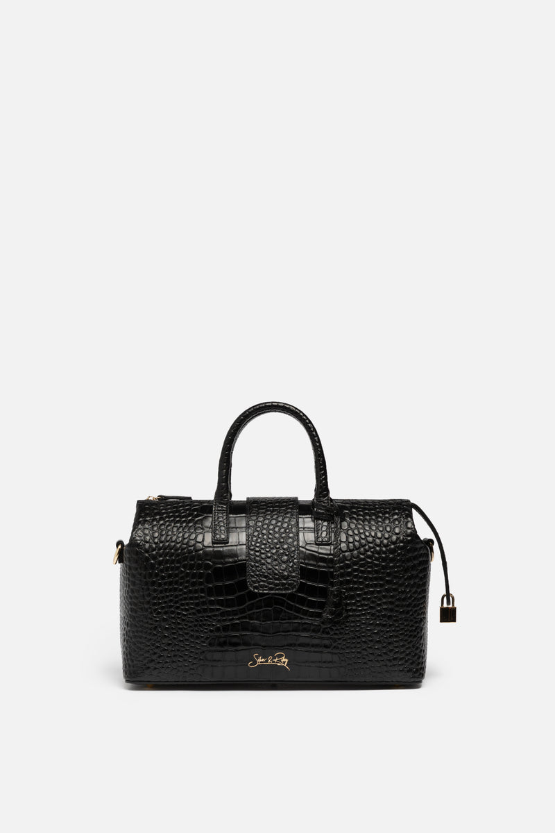 Convertible Executive Leather Bag in Noir Crocodile Print Black