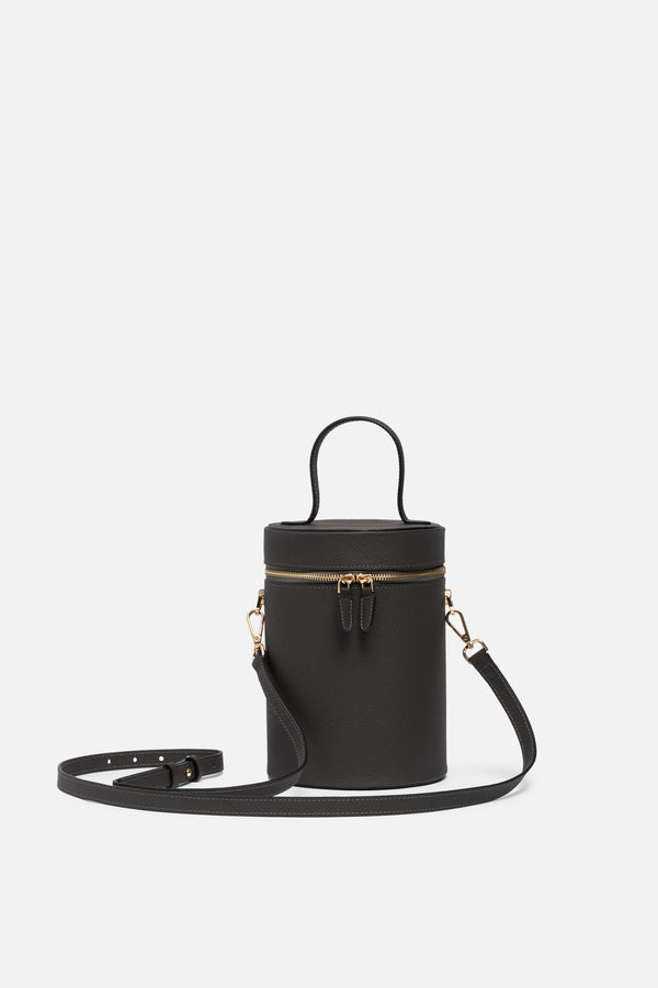 Cylinder Bucket Leather Bag in Pebbled Grey
