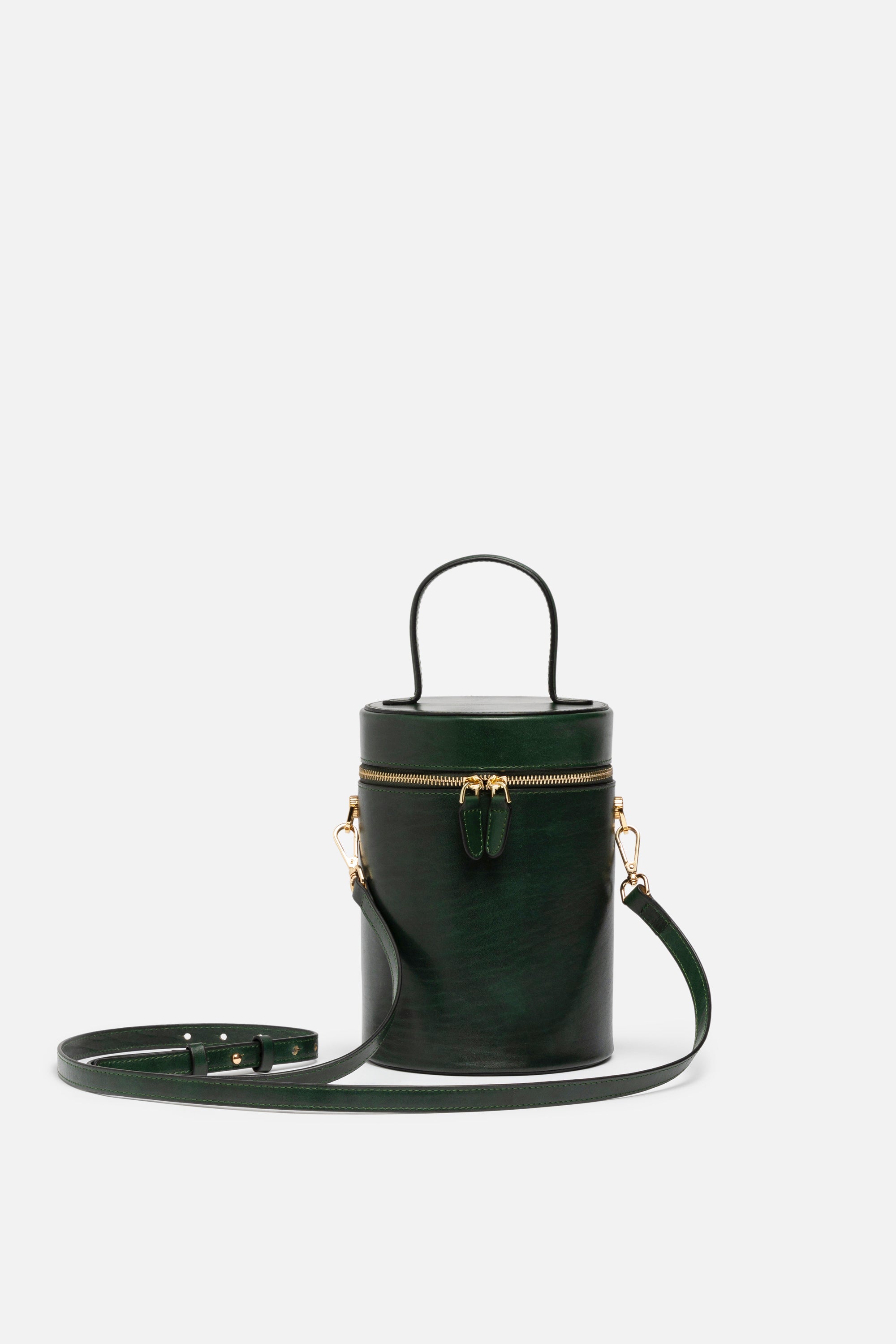 Full-Grain Leather Bucket with Cowhide Pocket - Midnight Black