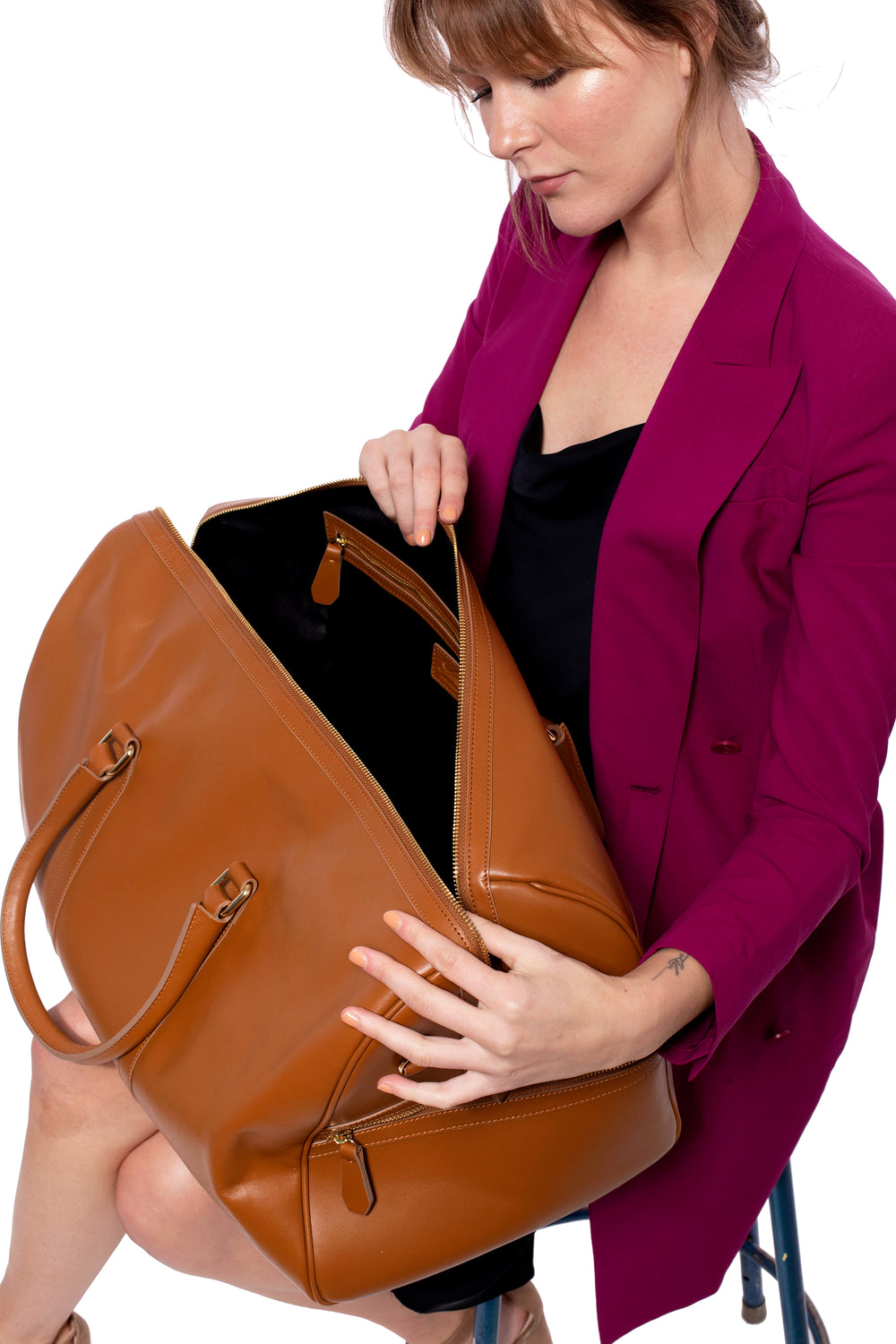 Beverly Hills Carryall Duffle Leather Bag in Black