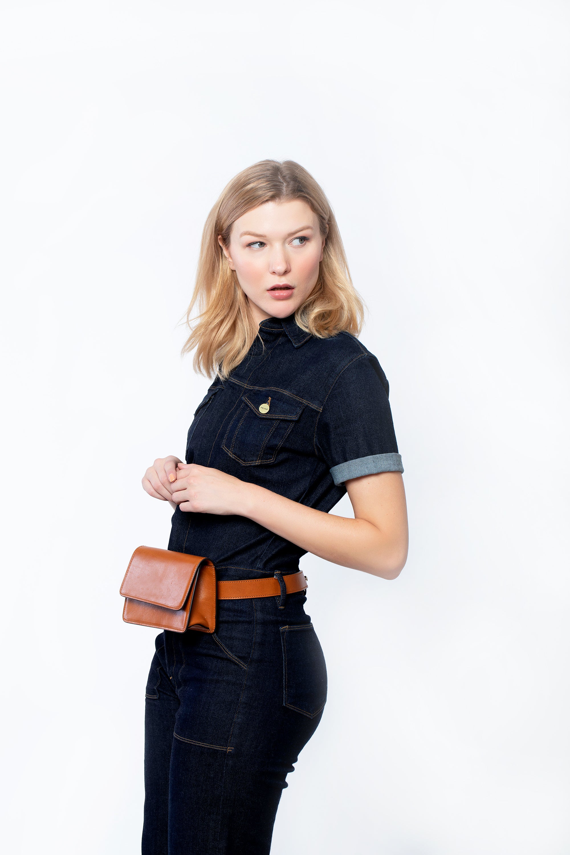 Parisian Leather Belt Bag in Black Noir