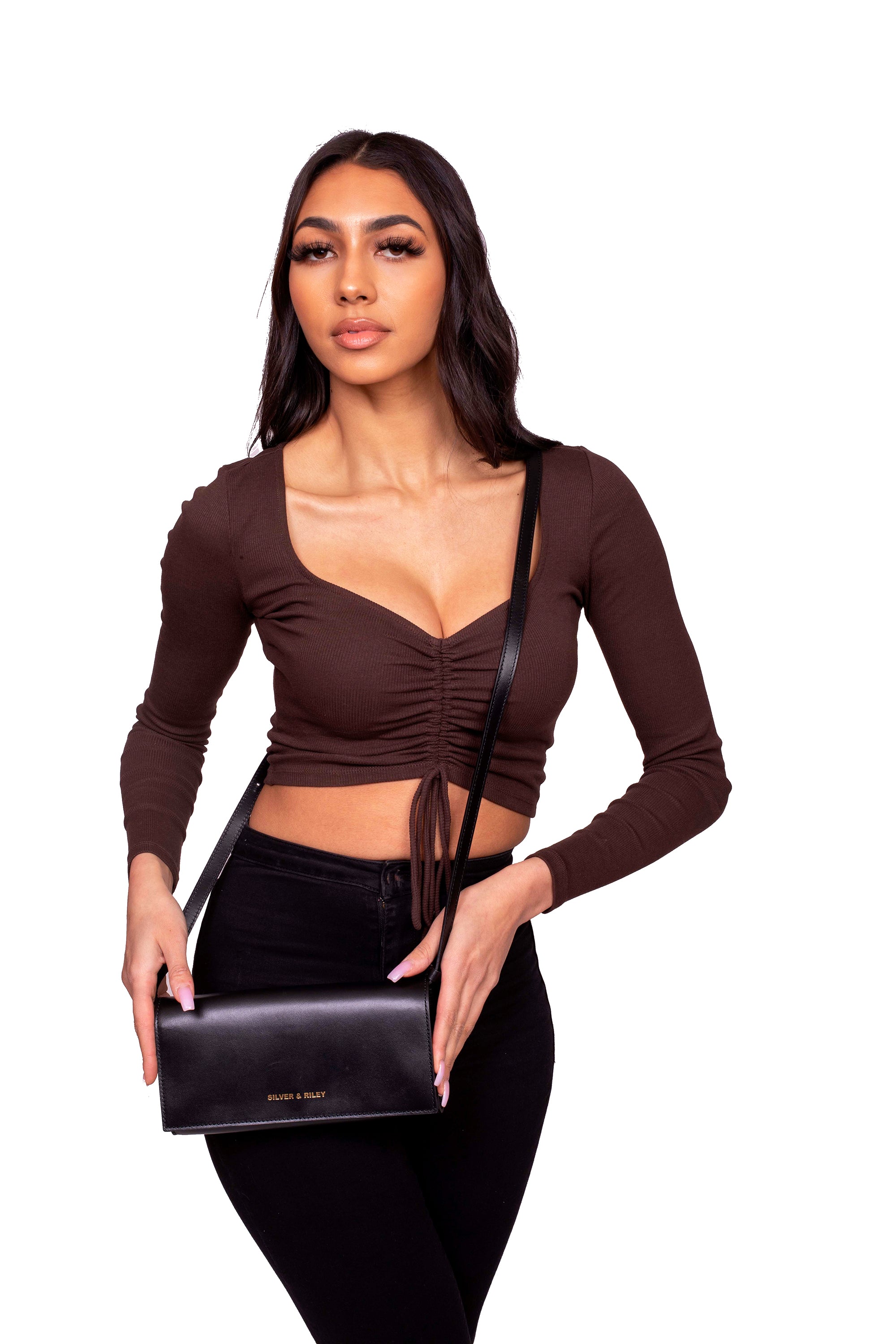 Durban Convertible Crossbody and Clutch Saffiano Leather Bag in Black