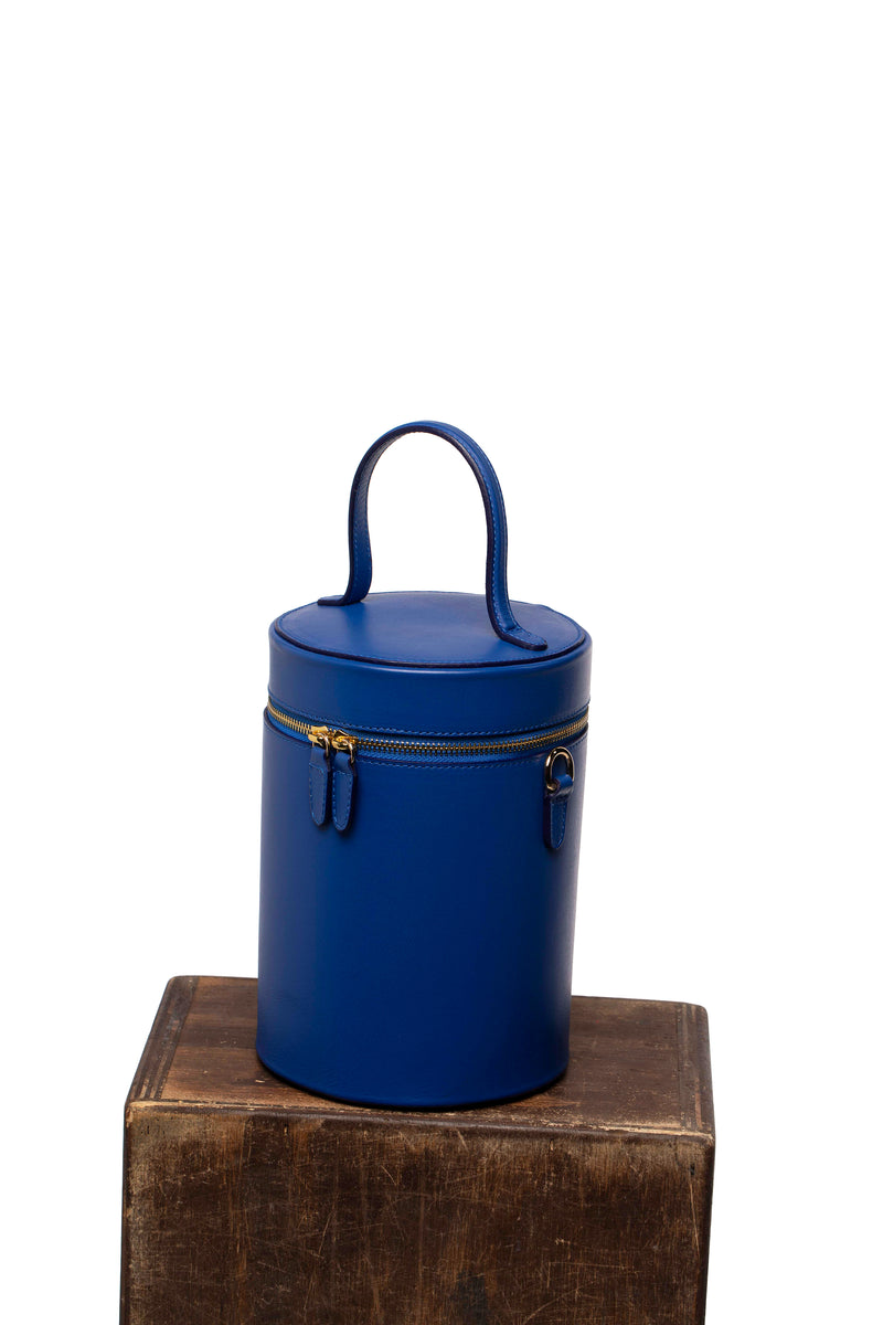 Cylinder Bucket Leather Bag in Regal Royal Blue