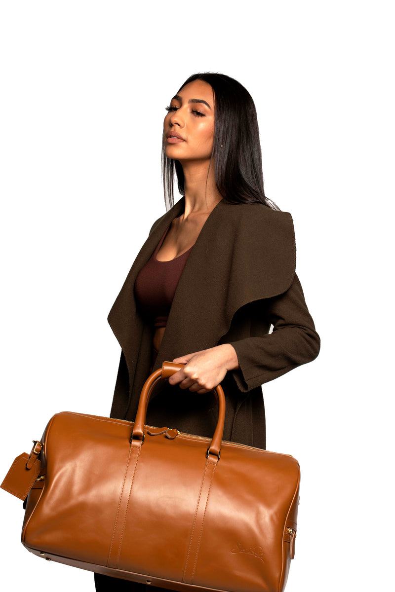 Carryall Duffle Leather Bag in Camel Brown