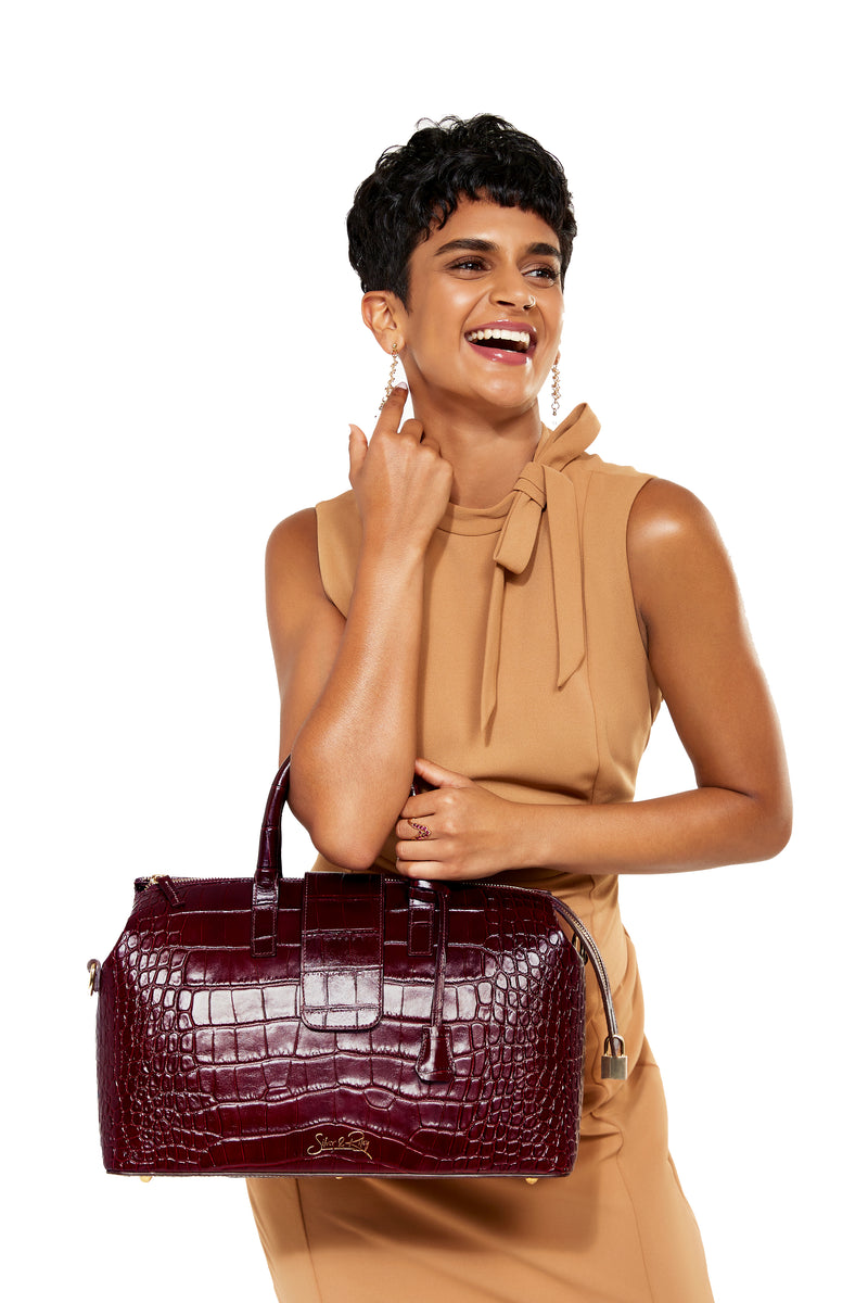  Crocodile Print Handbag for Women, Genuine Leather Tote Bag  Large Capacity Shoulder Bags Embossed Satchel Bag (Black) : Clothing, Shoes  & Jewelry