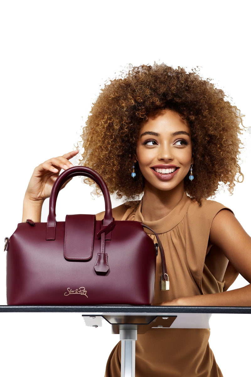 Women Genuine Leather Multi Pocket Handbag/Shoulderbag, Luxury Women  Top-Handle Purse(Burgundy): Handbags