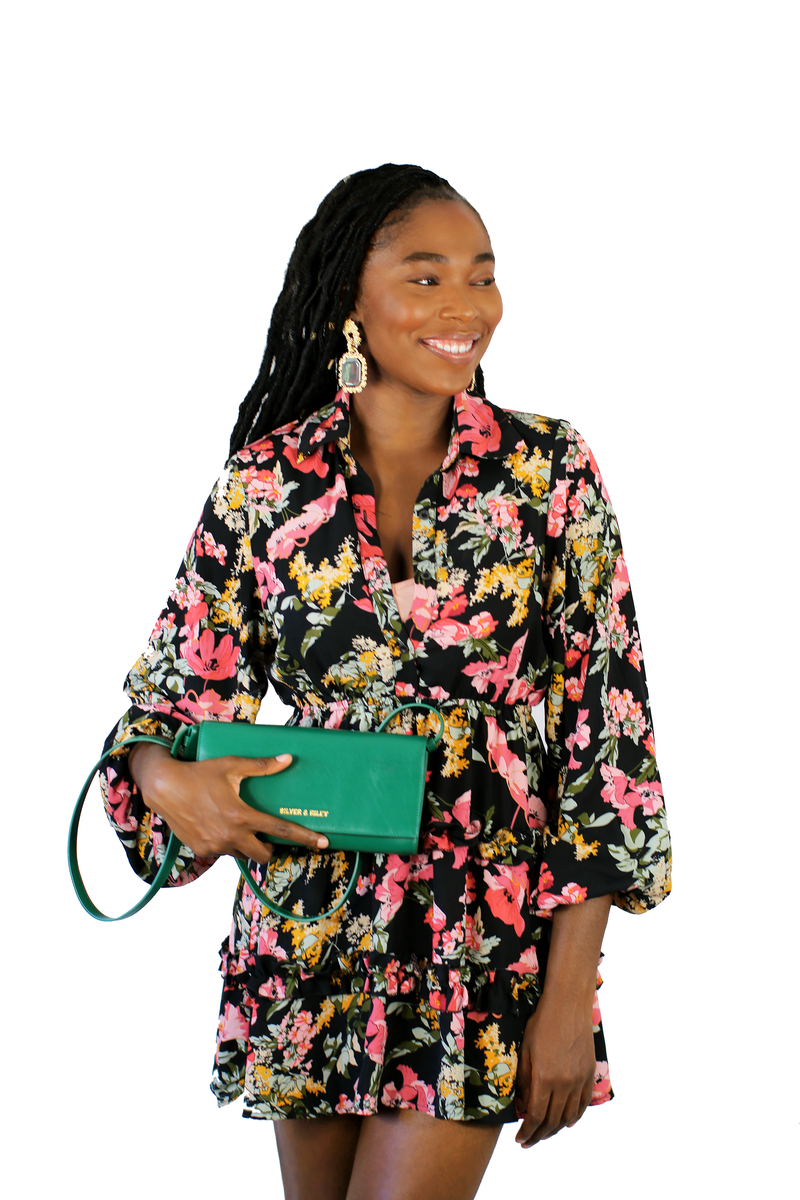 Durban Convertible Crossbody and Clutch Leather Bag in Emerald Green