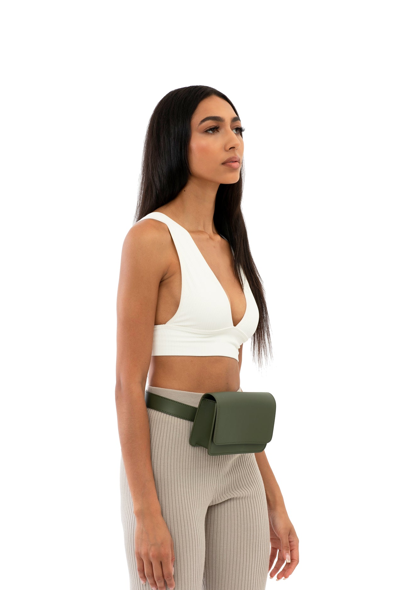 Silver Riley SSW Parisian Leather Belt Bag in Olive Green