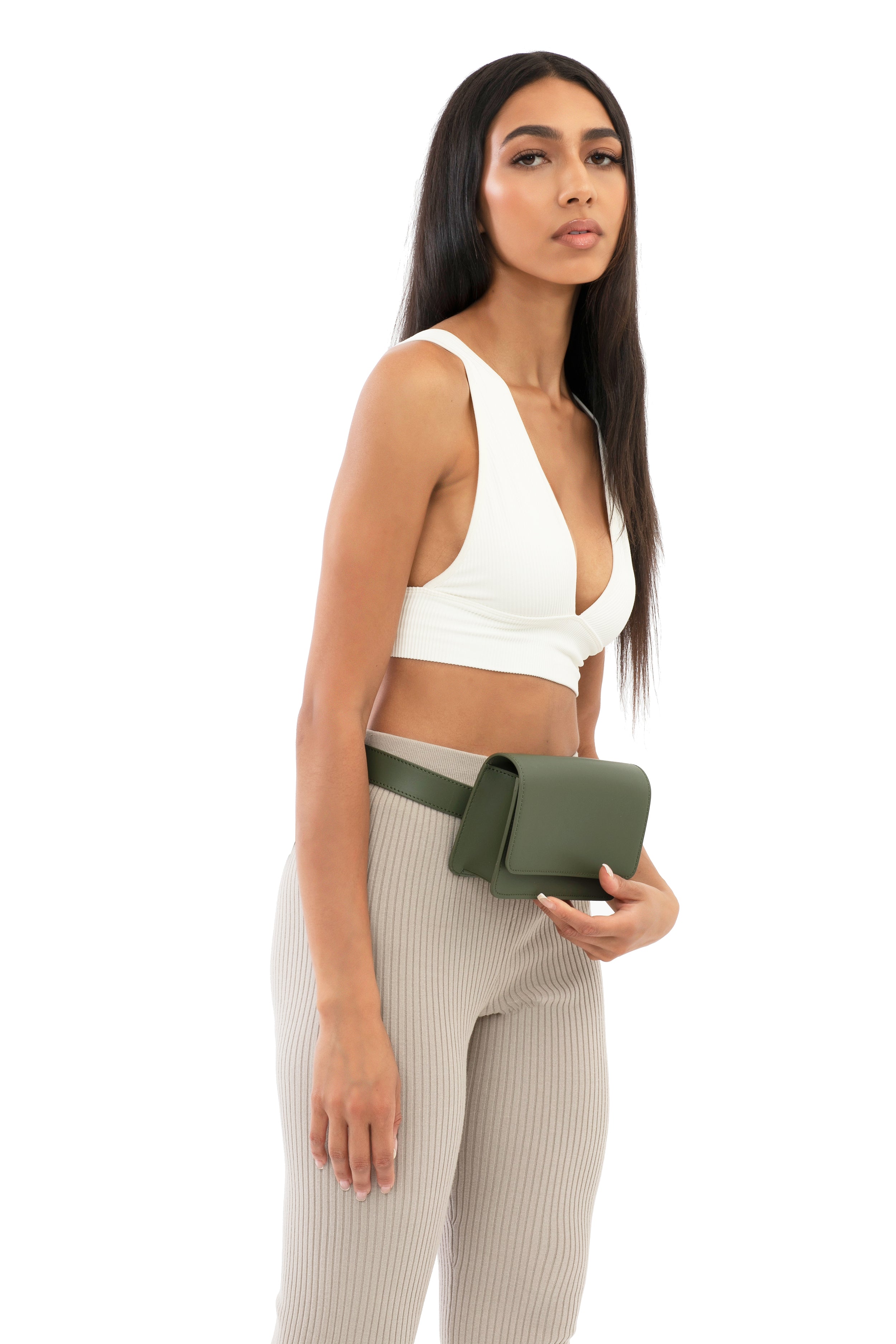 Parisian Leather Belt Bag in Olive Green