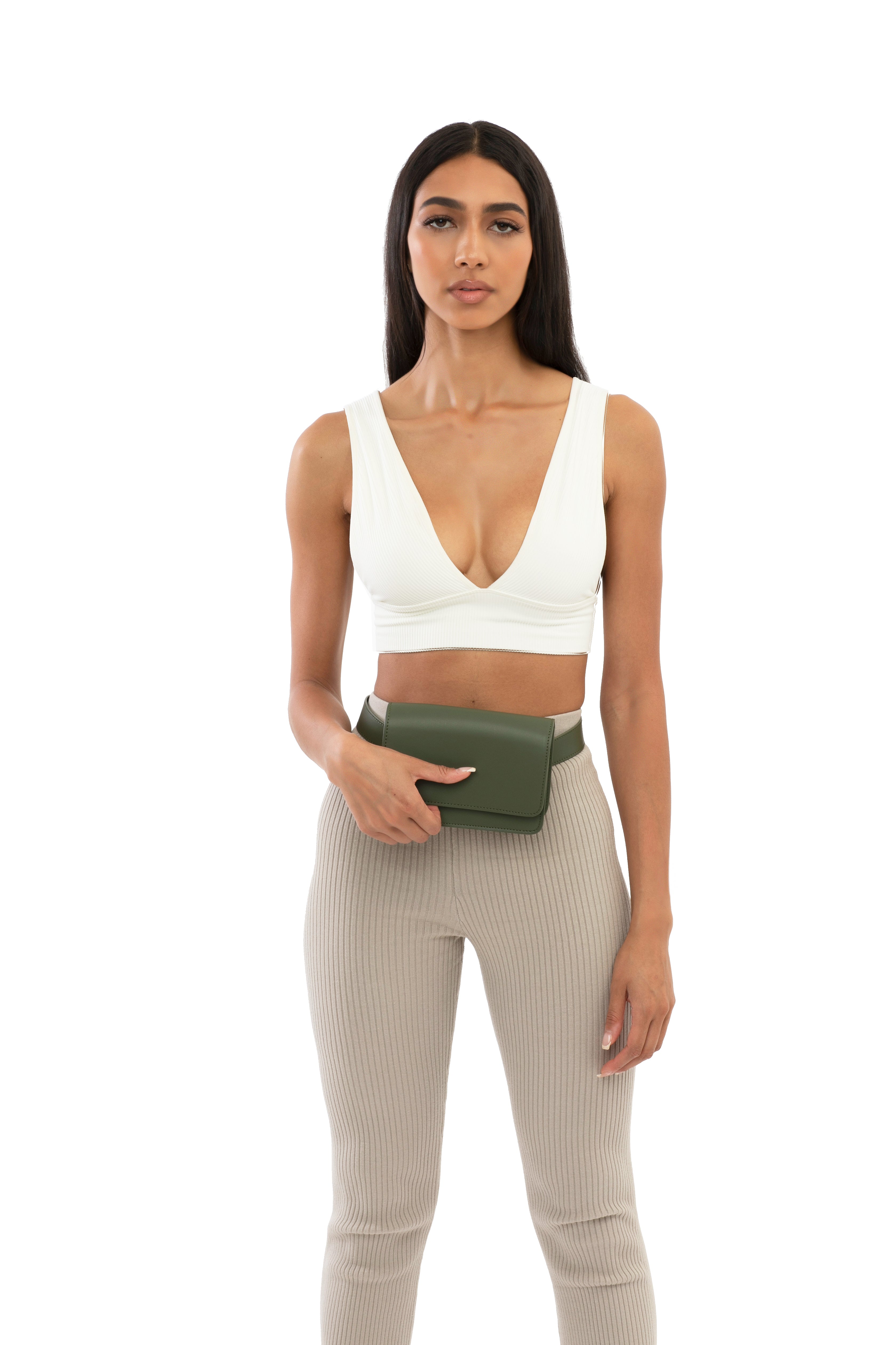 Parisian Leather Belt Bag in Olive Green