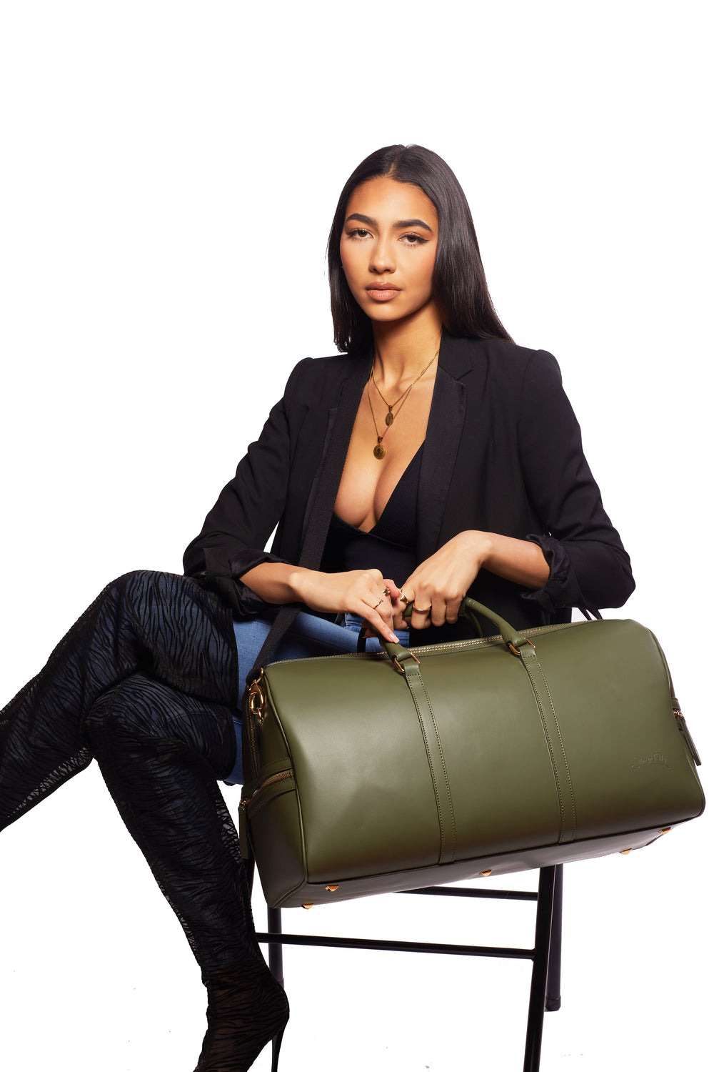 Beverly Hills Carryall Duffle Leather Bag in Olive Green