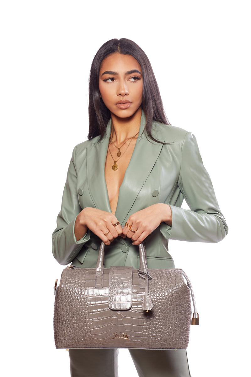 SSW - Convertible Executive Leather Bag in Crocodile Print Cool Gray