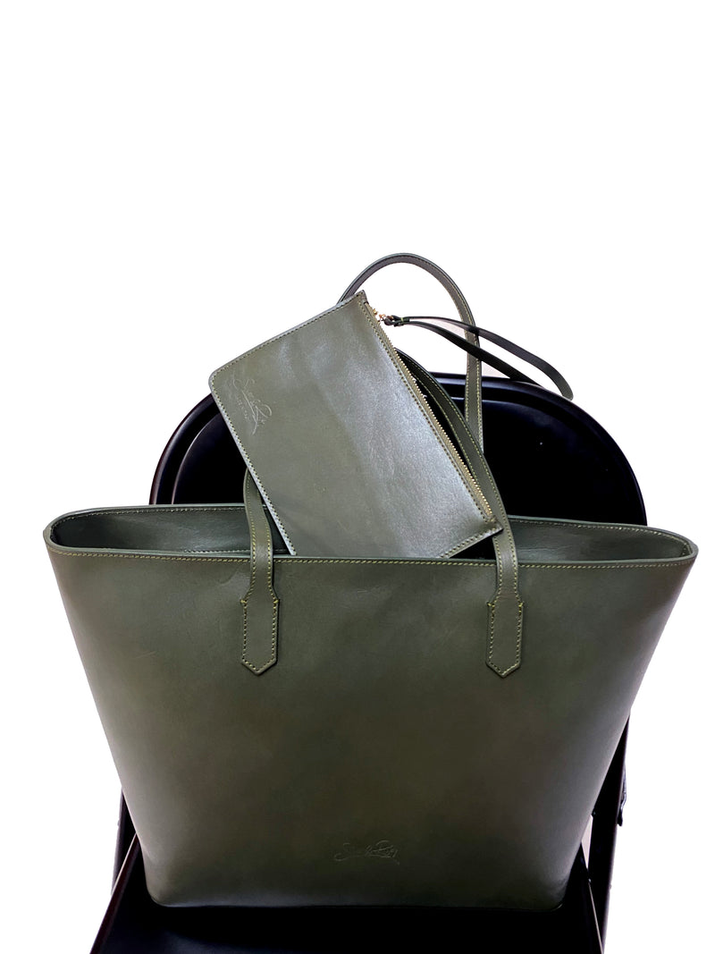 Manila All Purpose Carryall Leather Tote Bag in Toasted Olive Green
