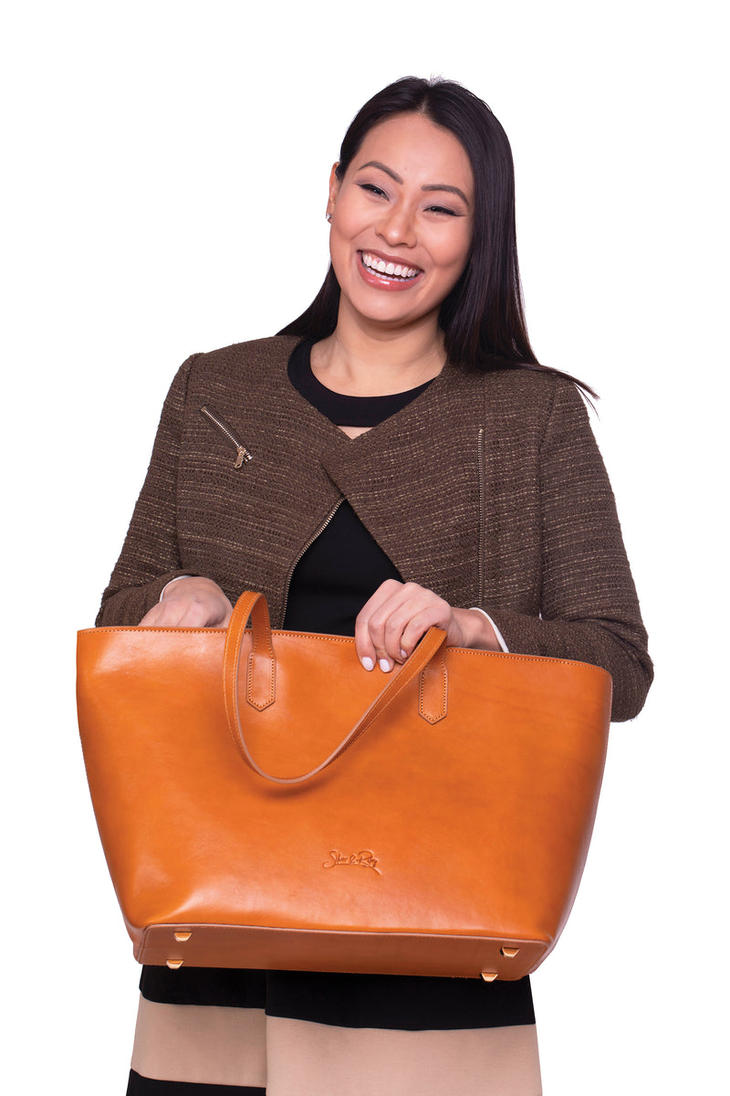 Manila All Purpose Carryall Leather Tote Bag in Camel Brown