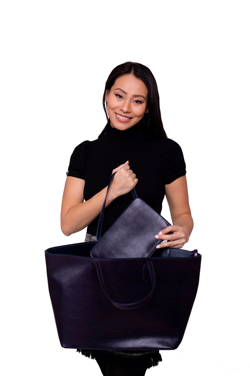 Manila All Purpose Carryall Leather Tote Bag in Midnight Blue