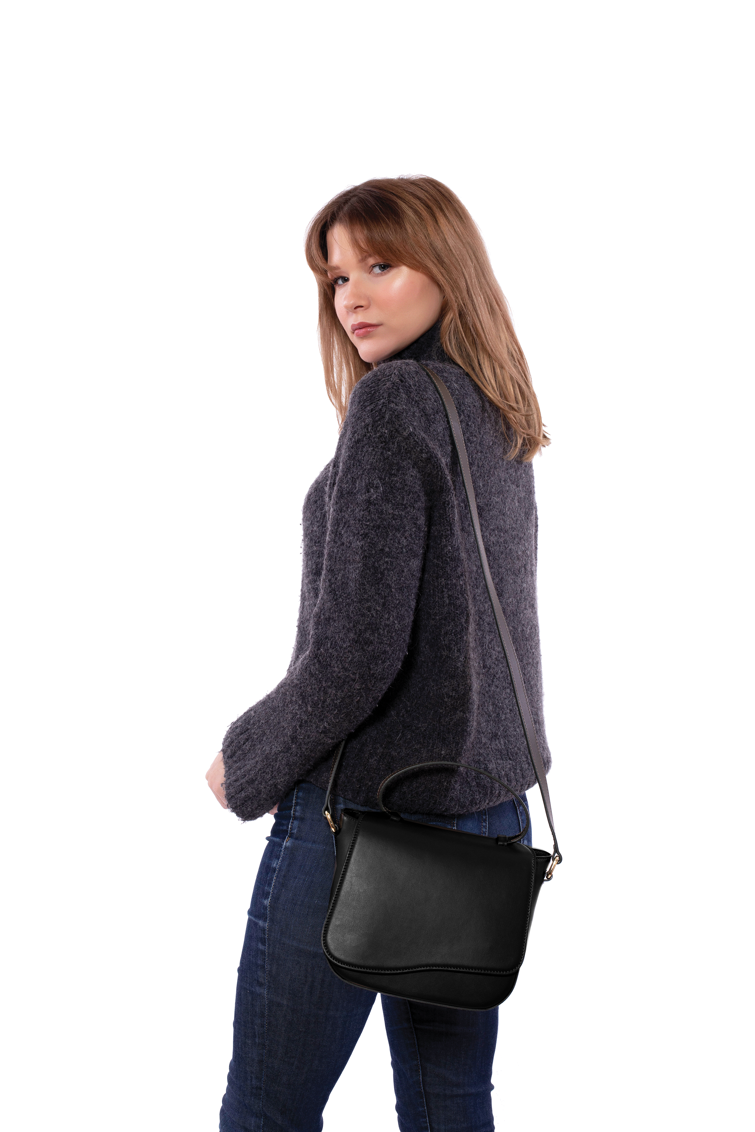 Milan Crossbody Leather Bag in Noir