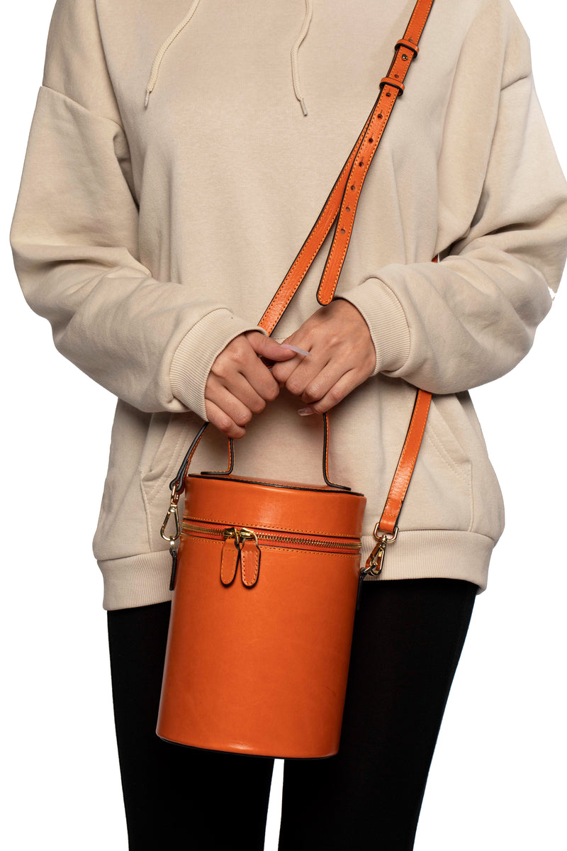 NOLA Bucket Leather Bag in Mandarin Orange