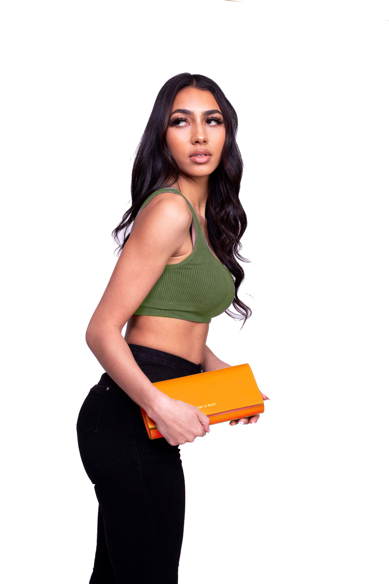 Durban Convertible Crossbody and Clutch Leather Bag in Orange Passion