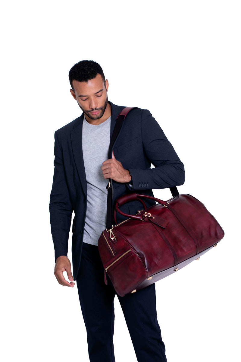 Carryall Duffle Leather Bag in Oxblood | Silver & Riley